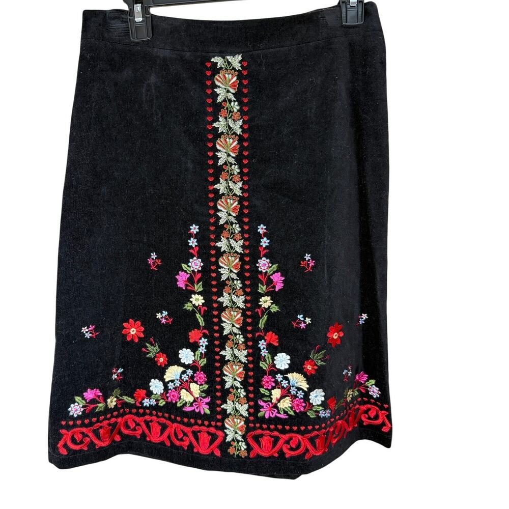 CLIO Skirt Womens 6 Small Black Embroidered A Line Pencil Vintage Cottagecore